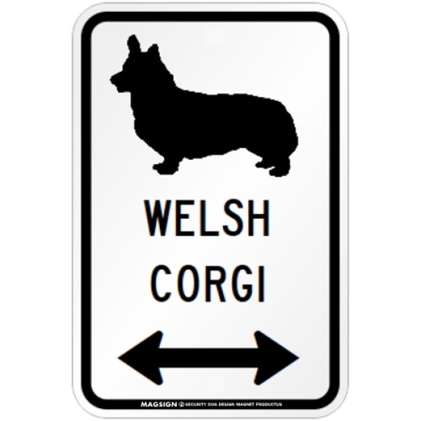 画像1: WELSH CORGI [MAGSIGN] シルエット＆矢印 アメリカン道路標識 英語犬種名 マグネット/ステッカー：ホワイト (1)