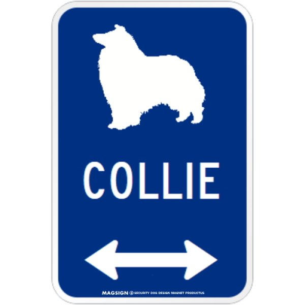 画像1: COLLIE [MAGSIGN] シルエット＆矢印 アメリカン道路標識 英語犬種名 マグネット/ステッカー：ブルー (1)