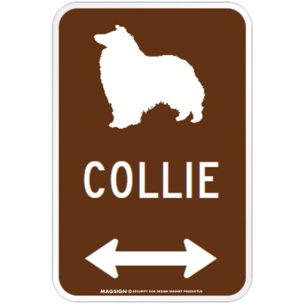 画像1: COLLIE [MAGSIGN] シルエット＆矢印 アメリカン道路標識 英語犬種名 マグネット/ステッカー：ブラウン (1)