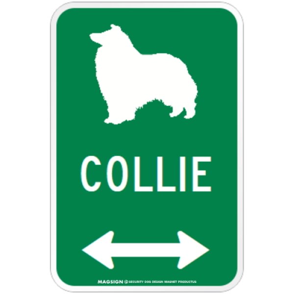 画像1: COLLIE [MAGSIGN] シルエット＆矢印 アメリカン道路標識 英語犬種名 マグネット/ステッカー：グリーン (1)