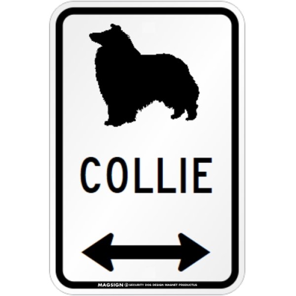 画像1: COLLIE [MAGSIGN] シルエット＆矢印 アメリカン道路標識 英語犬種名 マグネット/ステッカー：ホワイト (1)