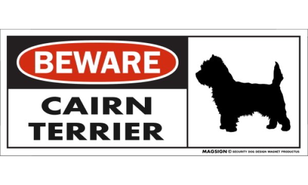 画像1: [MAGSIGN] ケアーンテリア マグネット＆ステッカー 犬 注意 英語 BEWARE CAIRN TERRIER 対象:車(ドア/ガラス/ボディ)・屋外(玄関扉/窓ガラス/メールポスト) 日本製 (1)