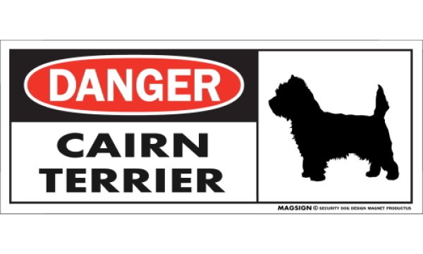 画像1: [MAGSIGN] ケアーンテリア マグネット＆ステッカー 英語 危ない 危険 DANGER CAIRN TERRIER 対象:車(ドア/ガラス/ボディ)・屋外(玄関扉/窓ガラス/メールポスト) 日本製 (1)