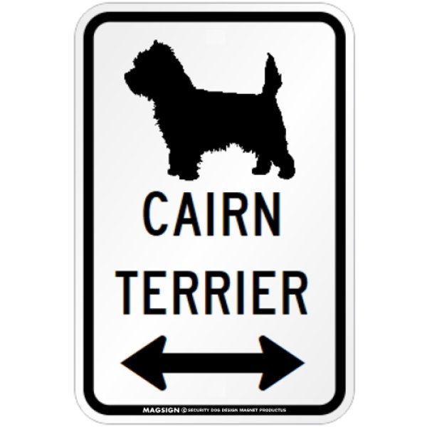 画像1: CAIRN TERRIER [MAGSIGN] シルエット＆矢印 アメリカン道路標識 英語犬種名 マグネット/ステッカー：ホワイト (1)
