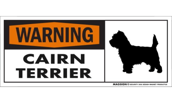 画像1: [MAGSIGN] ケアーンテリア 注意警告マグネット＆ステッカー(黒オレンジ色) 英語 WARNING CAIRN TERRIER 対象:車(ドア/ガラス/ボディ)・屋外(玄関扉/窓ガラス/メールポスト) 日本製 (1)