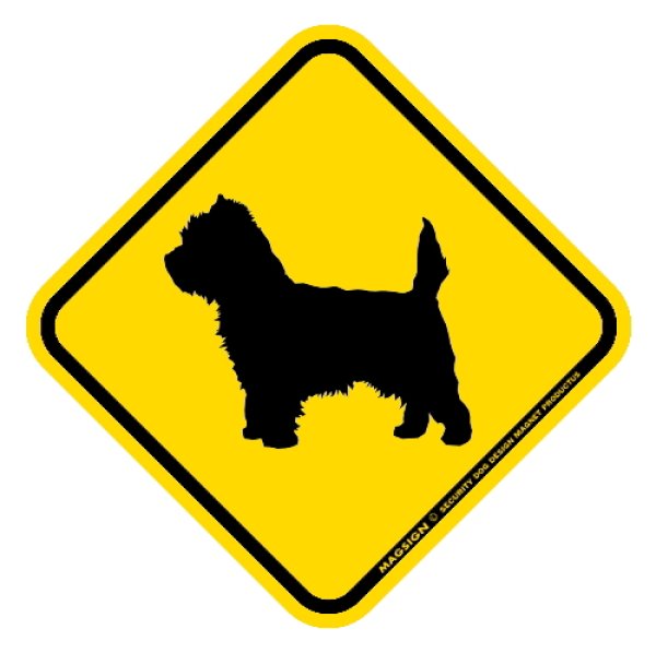 画像1: [MAGSIGN] 犬横断注意/犬飛び出し注意 マグネット＆ステッカー 黄色(イエロー) 車 屋外用(防水/耐水・耐光仕様) 日本製：ケアーンテリア (1)