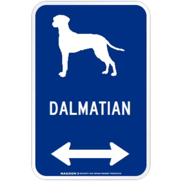 画像1: DALMATIAN [MAGSIGN] シルエット＆矢印 アメリカン道路標識 英語犬種名 マグネット/ステッカー：ブルー (1)