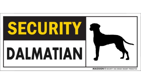 画像1: [MAGSIGN] ダルメシアン セキュリティーマグネット＆ステッカー 英語 警備 防犯 SECURITY DALMATIAN 対象:車(ドア/ガラス/ボディ)・屋外(玄関扉/窓ガラス/メールポスト) 日本製 (1)