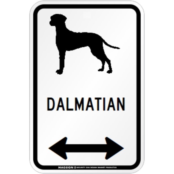 画像1: DALMATIAN [MAGSIGN] シルエット＆矢印 アメリカン道路標識 英語犬種名 マグネット/ステッカー：ホワイト (1)