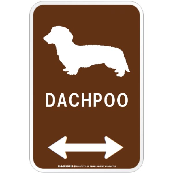 画像1: DACHPOO [MAGSIGN] ダップー シルエット＆矢印 アメリカン道路標識 英語犬種名 マグネット/ステッカー：ブラウン (1)