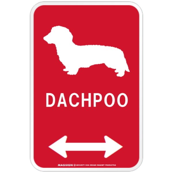 画像1: DACHPOO [MAGSIGN] ダップー シルエット＆矢印 アメリカン道路標識 英語犬種名 マグネット/ステッカー：レッド (1)