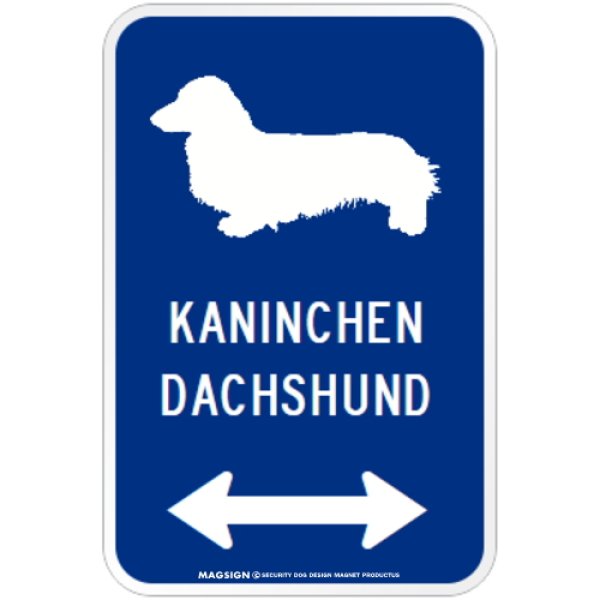 画像1: KANINCHEN DACHSHUND [MAGSIGN] シルエット＆矢印 アメリカン道路標識 英語犬種名 マグネット/ステッカー：ブルー (1)