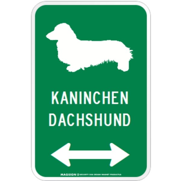 画像1: KANINCHEN DACHSHUND [MAGSIGN] シルエット＆矢印 アメリカン道路標識 英語犬種名 マグネット/ステッカー：グリーン (1)