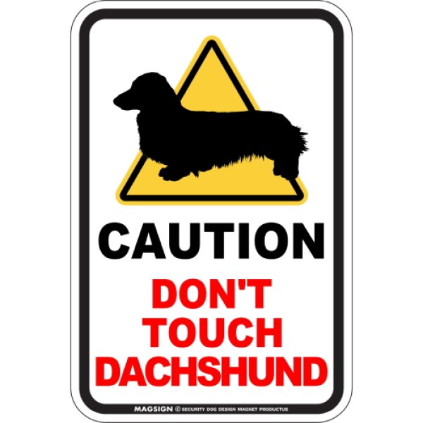 画像1: [MAGSIGN] 犬に手を出さない/触れない/さわらない マグネット＆ステッカー 英語 注意 日本製 CAUTION DON'T TOUCH：ミニチュアダックスフンド (1)