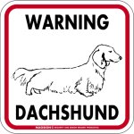画像1: [MAGSIGN] WARNING DACHSHUND マグネット＆ステッカー：ミニチュアダックスフンド(ホワイト/イエロー/オレンジ) 注意 英語 正方形 車＆屋外用(防水性/耐光性) 日本製 (1)