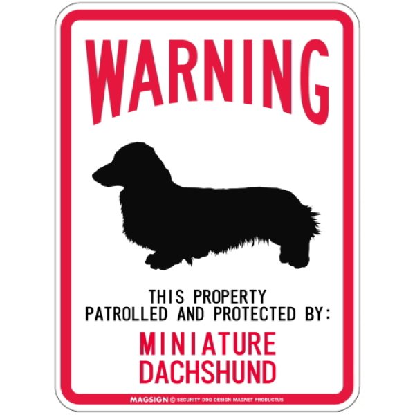 画像1: [MAGSIGN] MINIATURE DACHSHUND 注意 英語 WARNING 警告/保護/警戒 車 屋外用 マグネット＆ステッカー 日本製：ミニチュアダックスフンド (1)