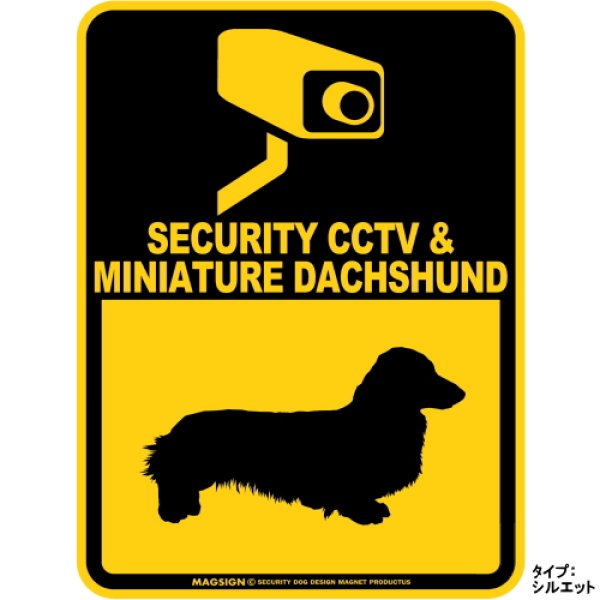 画像1: ミニチュアダックスフンド＆防犯カメラ 監視 警戒中 英語 マグサイン(マグネット/ステッカー)：SECURITY CCTV ＆ MINIATURE DACHSHUND [MAGSIGN] (1)