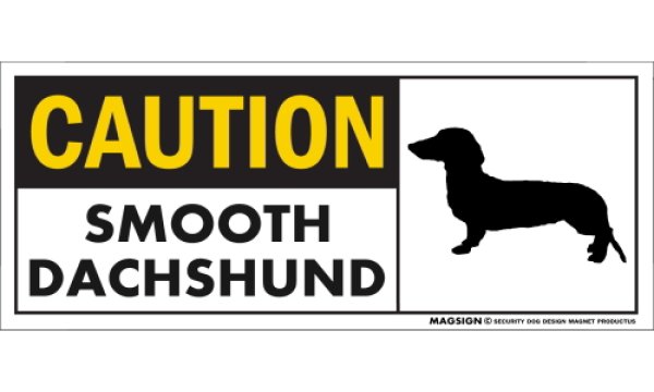 画像1: [MAGSIGN] スムースダックスフンド マグネット＆ステッカー 英語 警戒 CAUTION SMOOTH DACHSHUND 対象:車(ドア/ガラス/ボディ)・屋外(玄関扉/窓ガラス/メールポスト) 日本製 (1)