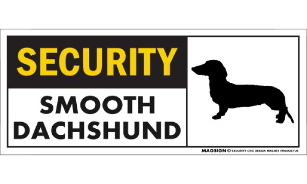 画像1: [MAGSIGN] スムースダックスフンド セキュリティーマグネット＆ステッカー 英語 警備 防犯 SECURITY SMOOTH DACHSHUND 対象:車(ドア/ガラス/ボディ)・屋外(玄関扉/窓ガラス/メールポスト) 日本製 (1)