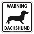 画像1: [MAGSIGN] WARNING DACHSHUND マグネット＆ステッカー：スムースダックスフンド(ホワイト/イエロー/オレンジ) 注意 英語 正方形 車＆屋外用(防水性/耐光性) 日本製 (1)