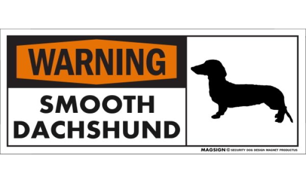 画像1: [MAGSIGN] スムースダックスフンド 注意警告マグネット＆ステッカー(黒オレンジ色) 英語 WARNING SMOOTH DACHSHUND 対象:車(ドア/ガラス/ボディ)・屋外(玄関扉/窓ガラス/メールポスト) 日本製 (1)