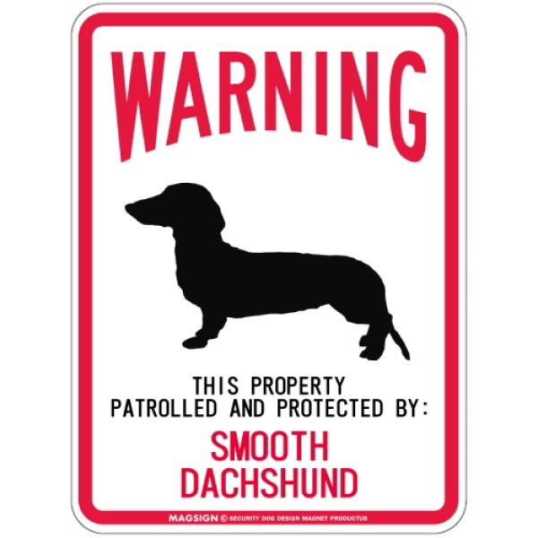 画像1: [MAGSIGN] SMOOTH DACHSHUND 注意 英語 WARNING 警告/保護/警戒 車 屋外用 マグネット＆ステッカー 日本製：スムースダックスフンド (1)