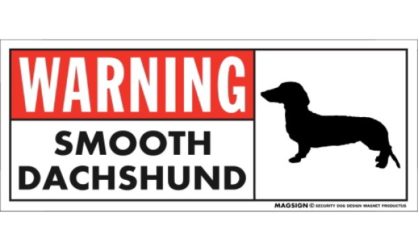 画像1: [MAGSIGN] スムースダックスフンド 注意マグネット＆ステッカー 英語 警戒/警告 WARNING SMOOTH DACHSHUND 対象:車(ドア/ガラス/ボディ)・屋外(玄関扉/窓ガラス/メールポスト) 日本製 (1)