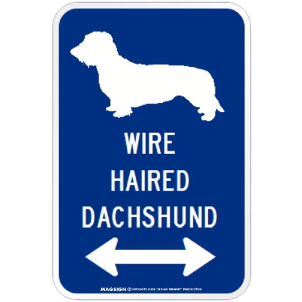 画像1: WIRE HAIRED DACHSHUND [MAGSIGN] シルエット＆矢印 アメリカン道路標識 英語犬種名 マグネット/ステッカー：ブルー (1)