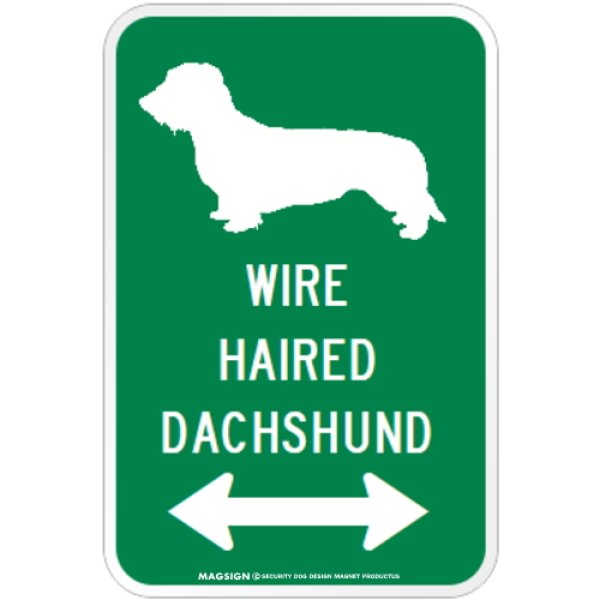 画像1: WIRE HAIRED DACHSHUND [MAGSIGN] シルエット＆矢印 アメリカン道路標識 英語犬種名 マグネット/ステッカー：グリーン (1)