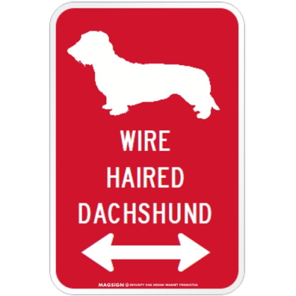 画像1: WIRE HAIRED DACHSHUND [MAGSIGN] シルエット＆矢印 アメリカン道路標識 英語犬種名 マグネット/ステッカー：レッド (1)