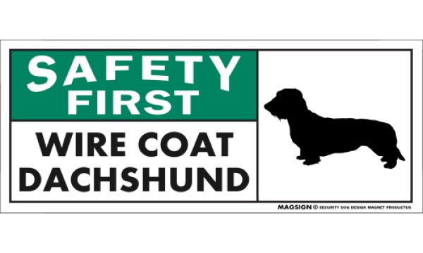 画像1: [MAGSIGN] ワイヤーコートダックスフンド マグネット＆ステッカー 英語 安全第一 SAFETY FIRST WIRE COAT DACHSHUND 対象:車(ドア/ガラス/ボディ)・屋外(玄関扉/窓ガラス/メールポスト) 日本製 (1)