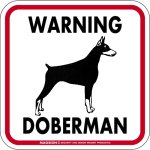 画像1: [MAGSIGN] WARNING DOBERMAN マグネット＆ステッカー：ドーベルマン(ホワイト/イエロー/オレンジ) 注意 英語 正方形 車＆屋外用(防水性/耐光性) 日本製 (1)