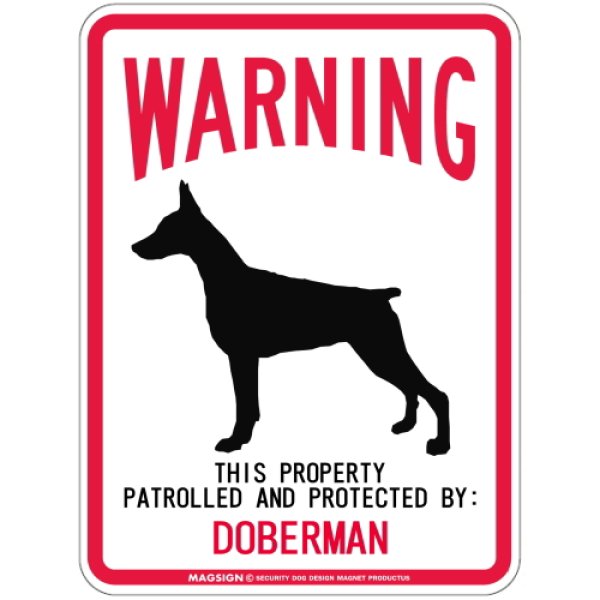 画像1: [MAGSIGN] DOBERMAN 注意 英語 WARNING 警告/保護/警戒 車 屋外用 マグネット＆ステッカー 日本製：ドーベルマン(立ち耳) (1)