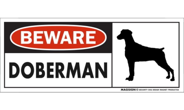 画像1: [MAGSIGN] ドーベルマン(垂耳) マグネット＆ステッカー 犬 注意 英語 BEWARE DOBERMAN 対象:車(ドア/ガラス/ボディ)・屋外(玄関扉/窓ガラス/メールポスト) 日本製 (1)