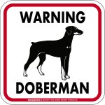 画像1: [MAGSIGN] WARNING DOBERMAN マグネット＆ステッカー：ドーベルマン/垂れ耳(ホワイト/イエロー/オレンジ) 注意 英語 正方形 車＆屋外用(防水性/耐光性) 日本製 (1)