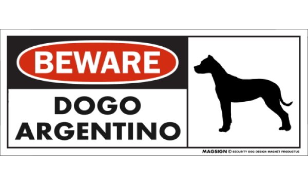画像1: [MAGSIGN] ドゴアルヘンティーノ マグネット＆ステッカー 犬 注意 英語 BEWARE DOGO ARGENTINO 対象:車(ドア/ガラス/ボディ)・屋外(玄関扉/窓ガラス/メールポスト) 日本製 (1)