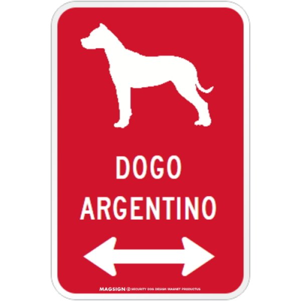 画像1: DOGO ARGENTINO [MAGSIGN] シルエット＆矢印 アメリカン道路標識 英語犬種名 マグネット/ステッカー：レッド (1)