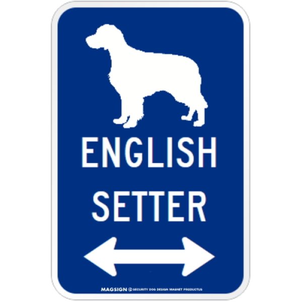 画像1: ENGLISH SETTER [MAGSIGN] シルエット＆矢印 アメリカン道路標識 英語犬種名 マグネット/ステッカー：ブルー (1)