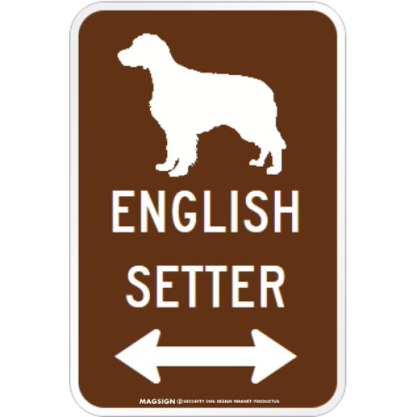 画像1: ENGLISH SETTER [MAGSIGN] シルエット＆矢印 アメリカン道路標識 英語犬種名 マグネット/ステッカー：ブラウン (1)