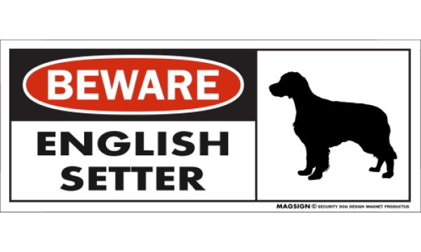 画像1: [MAGSIGN] イングリッシュセッター マグネット＆ステッカー 犬 注意 英語 BEWARE ENGLISH SETTER 対象:車(ドア/ガラス/ボディ)・屋外(玄関扉/窓ガラス/メールポスト) 日本製 (1)