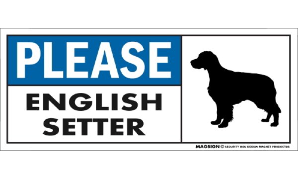 画像1: [MAGSIGN] イングリッシュセッター マグネット＆ステッカー 犬 英語 喜ばせる 満足させる PLEASE ENGLISH SETTER 対象:車(ドア/ガラス/ボディ)・屋外(玄関扉/窓ガラス/メールポスト) 日本製 (1)