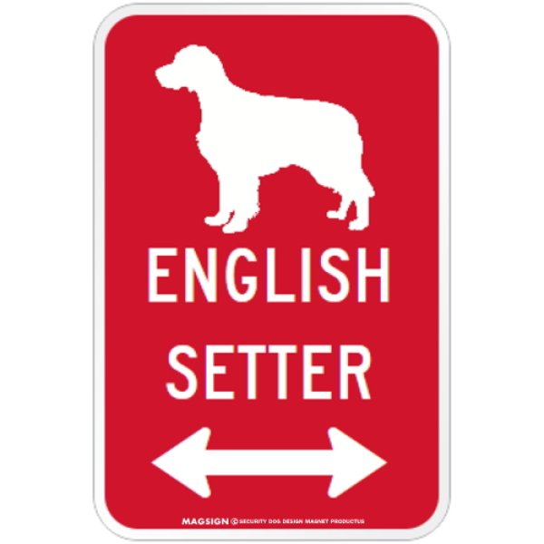 画像1: ENGLISH SETTER [MAGSIGN] シルエット＆矢印 アメリカン道路標識 英語犬種名 マグネット/ステッカー：レッド (1)