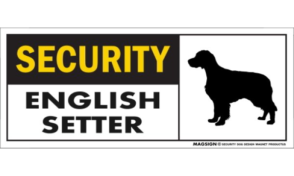 画像1: [MAGSIGN] イングリッシュセッター セキュリティーマグネット＆ステッカー 英語 警備 防犯 SECURITY ENGLISH SETTER 対象:車(ドア/ガラス/ボディ)・屋外(玄関扉/窓ガラス/メールポスト) 日本製 (1)