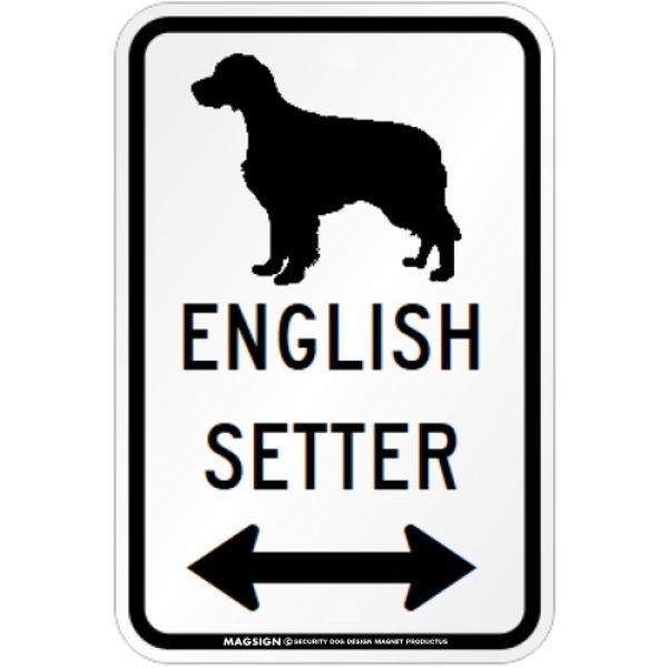 画像1: ENGLISH SETTER [MAGSIGN] シルエット＆矢印 アメリカン道路標識 英語犬種名 マグネット/ステッカー：ホワイト (1)