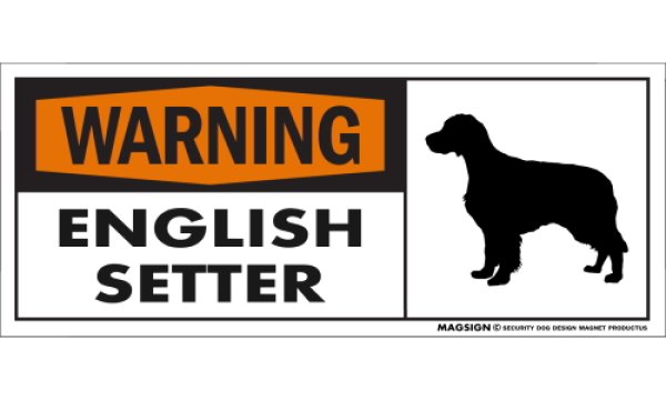 画像1: [MAGSIGN] イングリッシュセッター 注意警告マグネット＆ステッカー(黒オレンジ色) 英語 WARNING ENGLISH SETTER 対象:車(ドア/ガラス/ボディ)・屋外(玄関扉/窓ガラス/メールポスト) 日本製 (1)