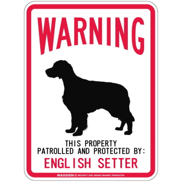 画像1: [MAGSIGN] ENGLISH SETTER 注意 英語 WARNING 警告/保護/警戒 車 屋外用 マグネット＆ステッカー 日本製：イングリッシュセッター (1)