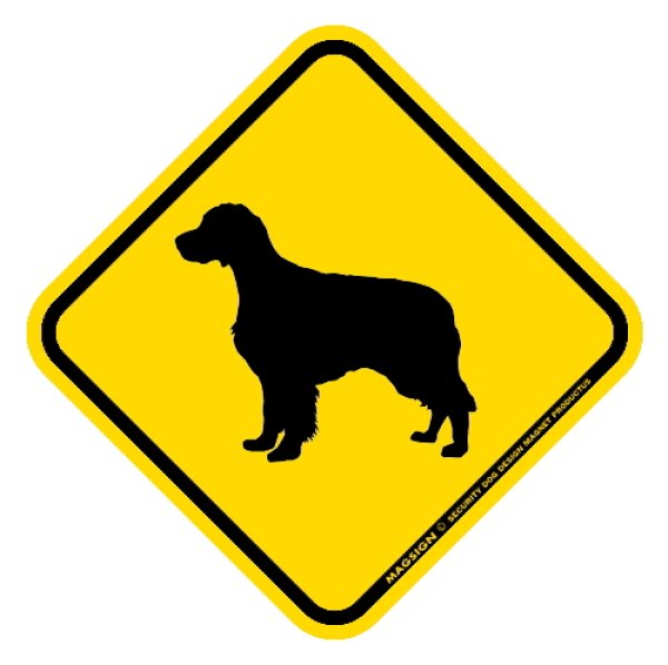 画像1: [MAGSIGN] 犬横断注意/犬飛び出し注意 マグネット＆ステッカー 黄色(イエロー) 車 屋外用(防水/耐水・耐光仕様) 日本製：イングリッシュセッター (1)