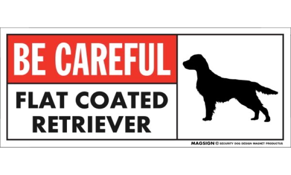 画像1: [MAGSIGN] フラットコーテッドレトリーバー マグネット＆ステッカー (犬)気を付けて 英語 BE CAREFUL FLAT COATED RETRIEVER 対象:車(ドア/ガラス/ボディ)・屋外(玄関扉/窓ガラス/メールポスト) 日本製 (1)