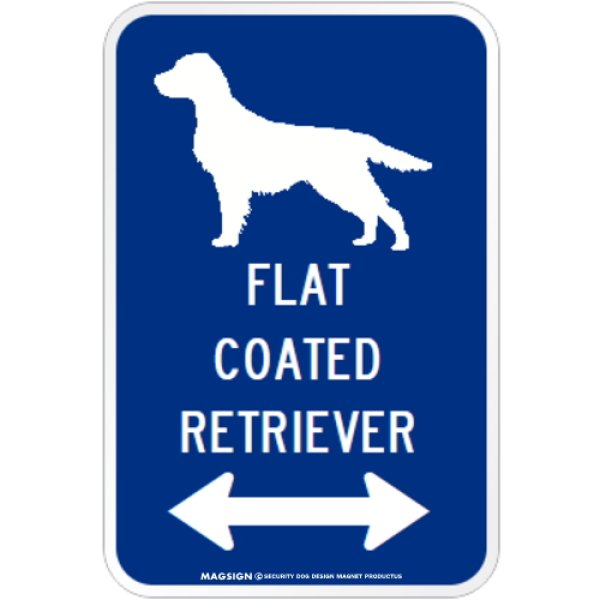 画像1: FLAT COATED RETRIEVER [MAGSIGN] シルエット＆矢印 アメリカン道路標識 英語犬種名 マグネット/ステッカー：ブルー (1)