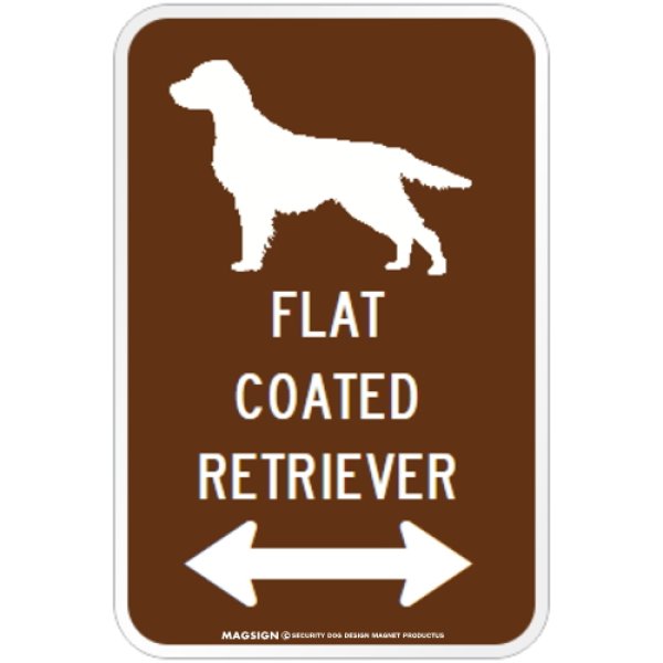 画像1: FLAT COATED RETRIEVER [MAGSIGN] シルエット＆矢印 アメリカン道路標識 英語犬種名 マグネット/ステッカー：ブラウン (1)